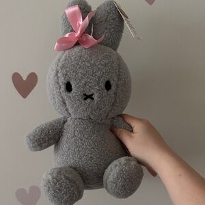 Miffy Gray Stuffed Animal with Pink Bow